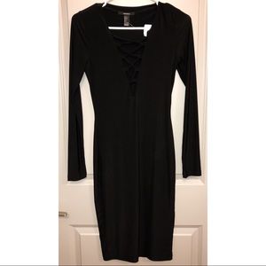 Black Lace Up Midi Dress